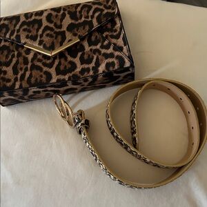 Leopard Print Chain Shoulder Bag and Belt